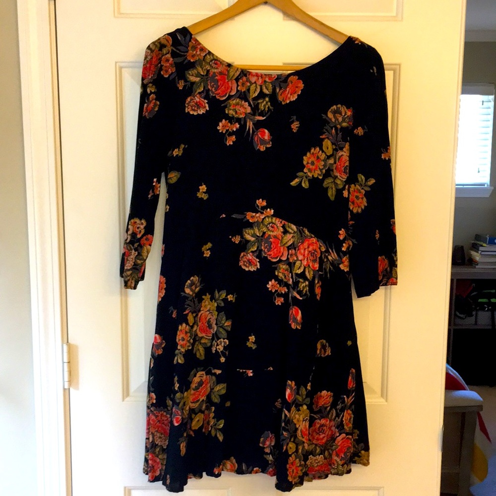 Free People lined black floral mini dress size Medium